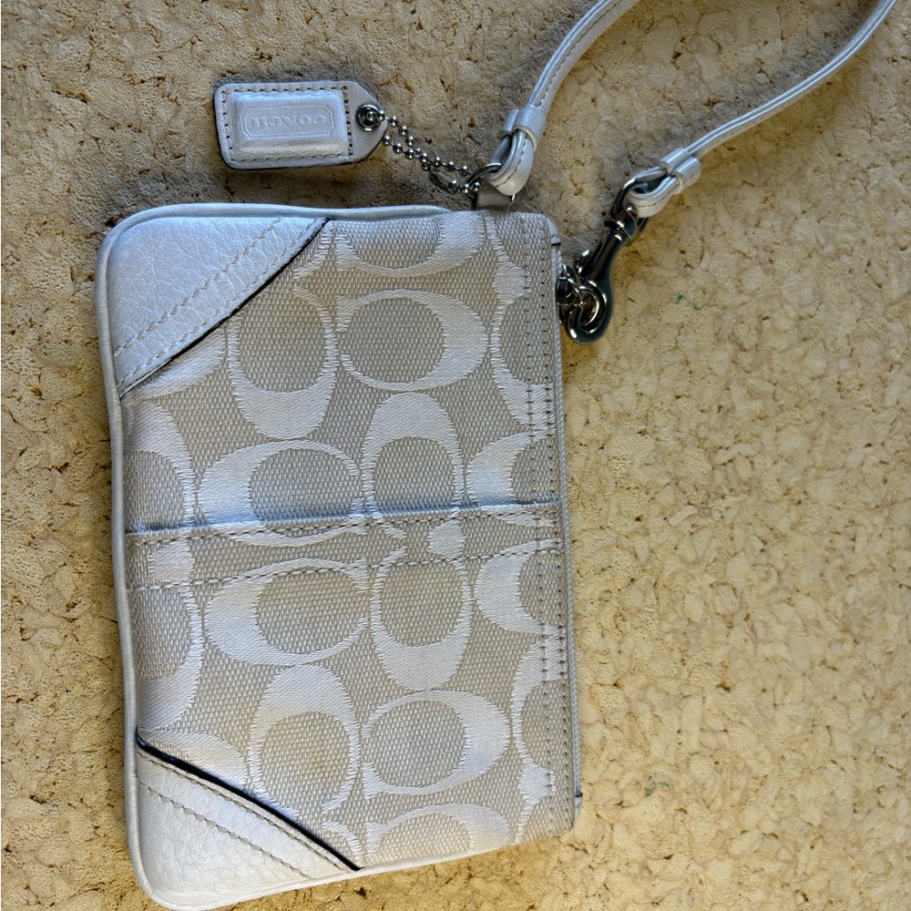 Coach Cream Wristlet with Brown Interior